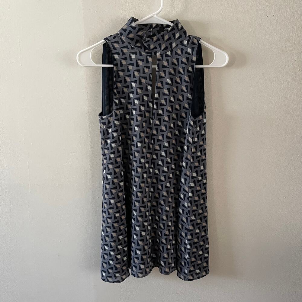 Lafayette 148 Tiffany Silk Blouse Womens Small Grey Black Geometric Halter Top S